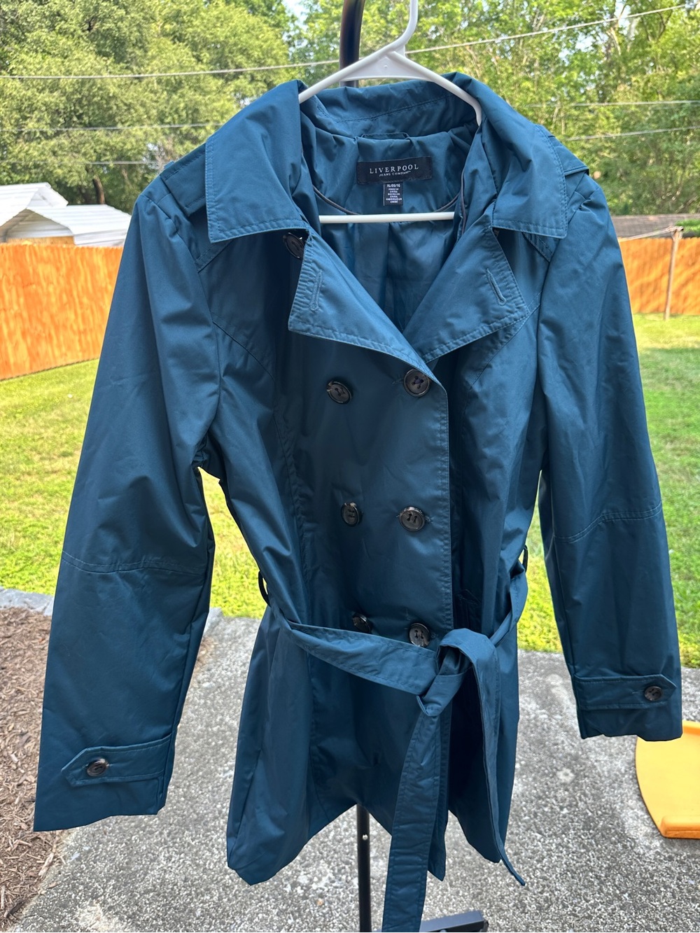 Liverpool Jeans Company Double-Breasted Button Front Belted Teal Trench Coat XL